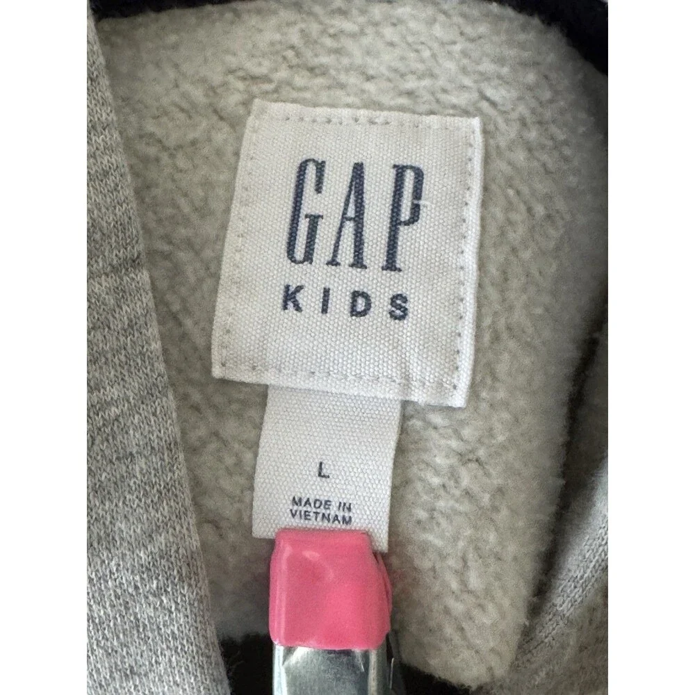 GAP Kids Gray Full Zip Hoodie Logo Sweatshirt Youth Large Fleece Lined